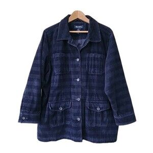 Denim & Co. Corduroy Jacket Woman's 2X Blue 100% Cotton Buttons Collared Lined